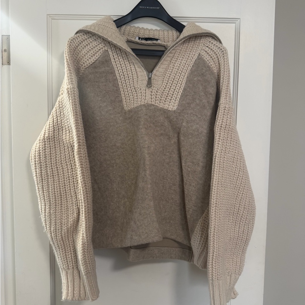 ZARA Women’s Textured Sweater with Quarter Zip - WORN ONCE